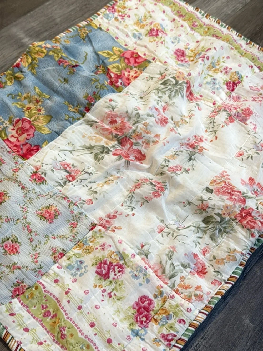 Handmade Floral Patchwork Pillowcase Cottagecore Quilted Pillow Sham 22x21